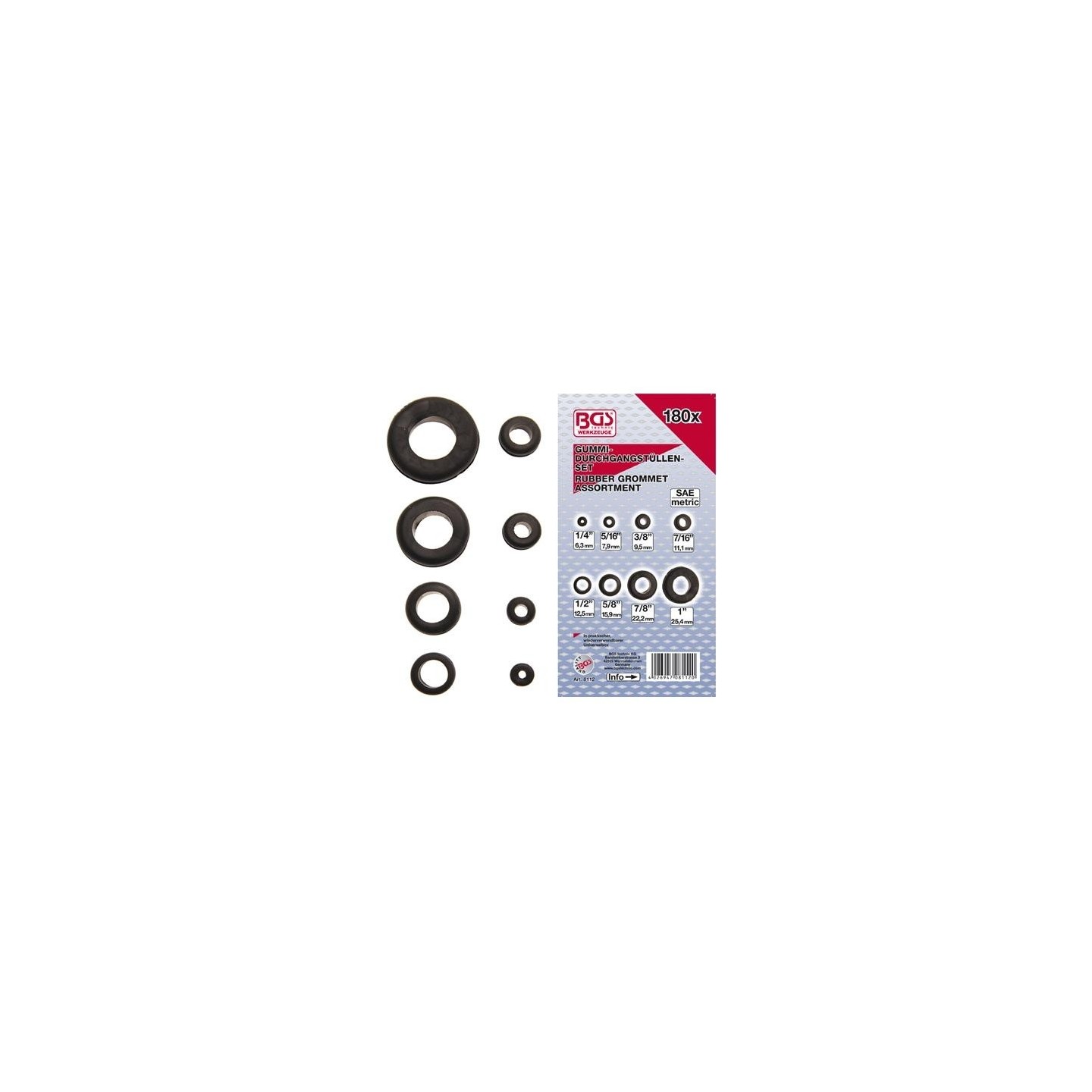 Assortiment doorvoer tules INCH maten 180 stuks