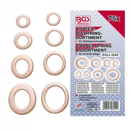 Assortiment koperen ringen INCH maten 75 delig