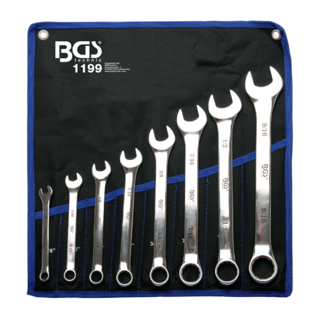 Withworth ring/steeksleutel set 8-delig INCH maten