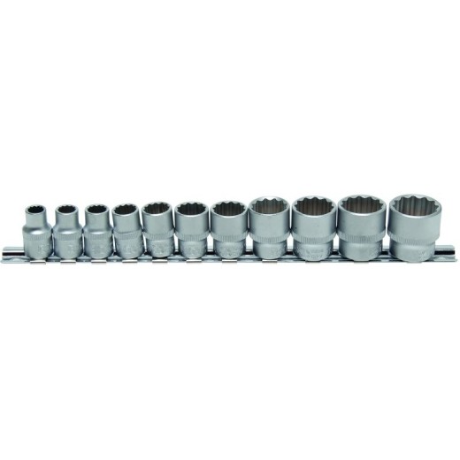 Doppenset 1/2" 10-delig LANGE UITVOERING INCH MATEN