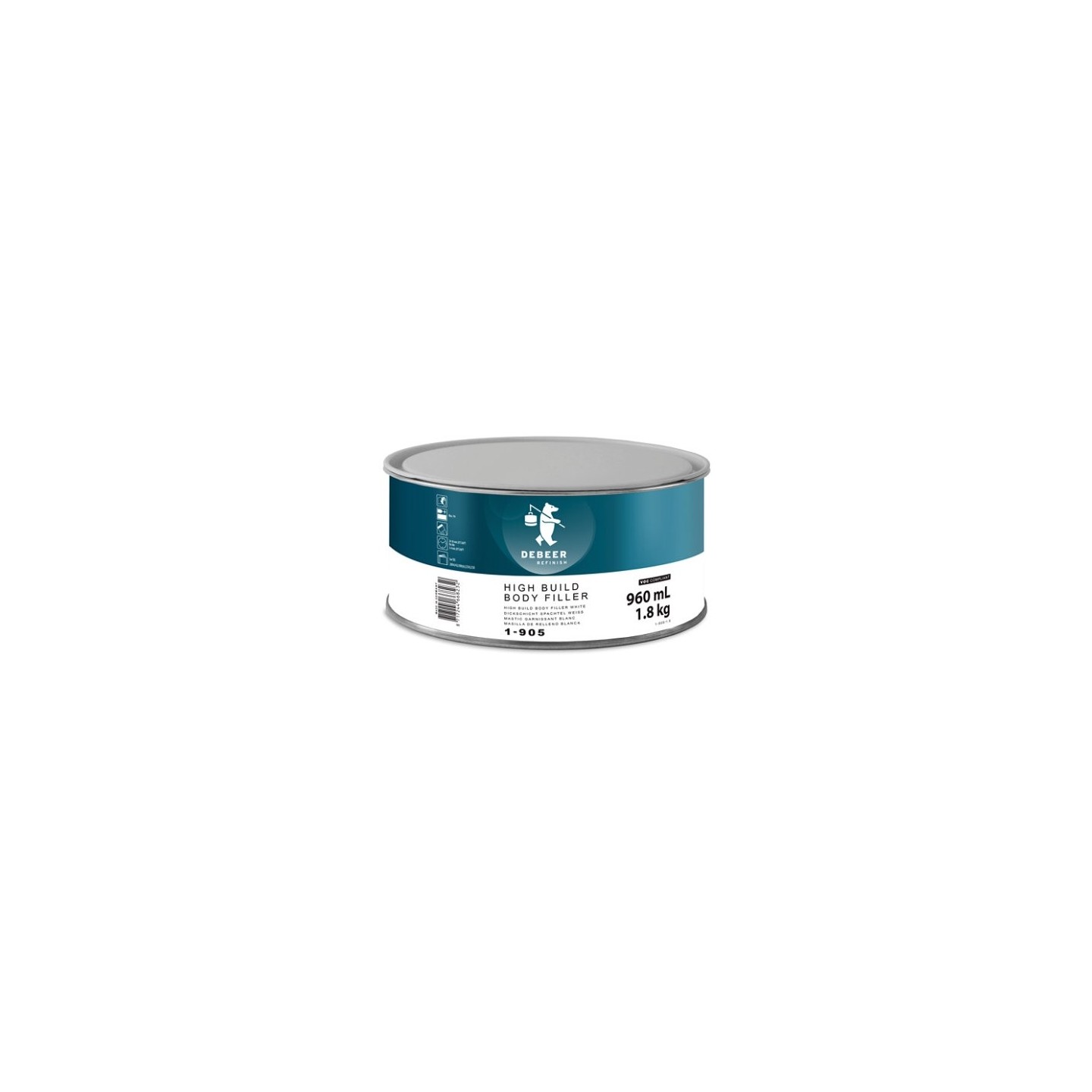 1-905 High Build Body Filler White 1.8 kg De Beer