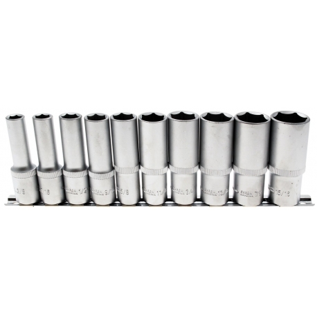 Doppenset 1/2" 10-delig LANGE UITVOERING INCH MATEN