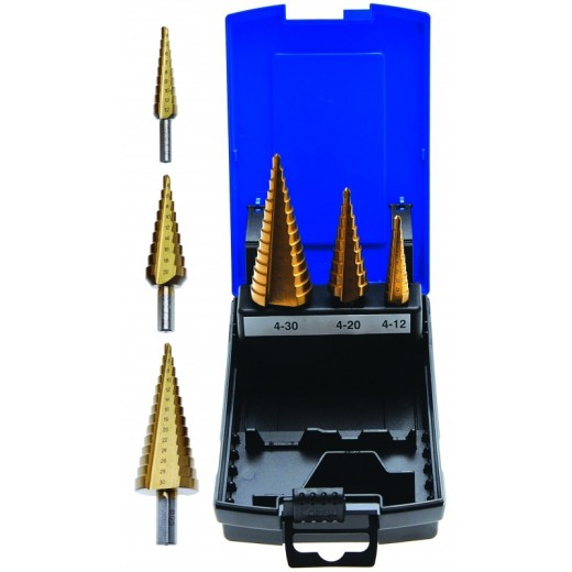 Stappenboor set 4-30mm titanium gecoat 3-delig