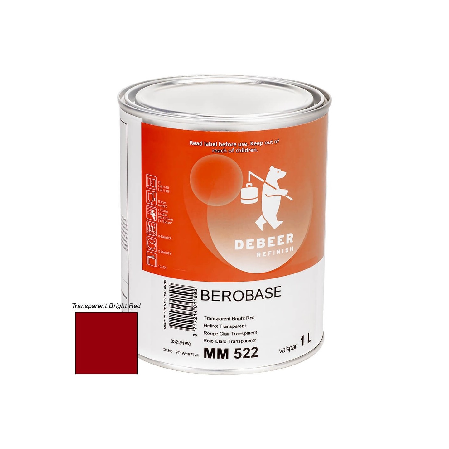 MM522 Transparent Bright Red 1 Liter Mengkleur BeroBase 500 Series
