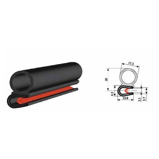 Deurrubber universeel 20x15.5mm rol 25 meter